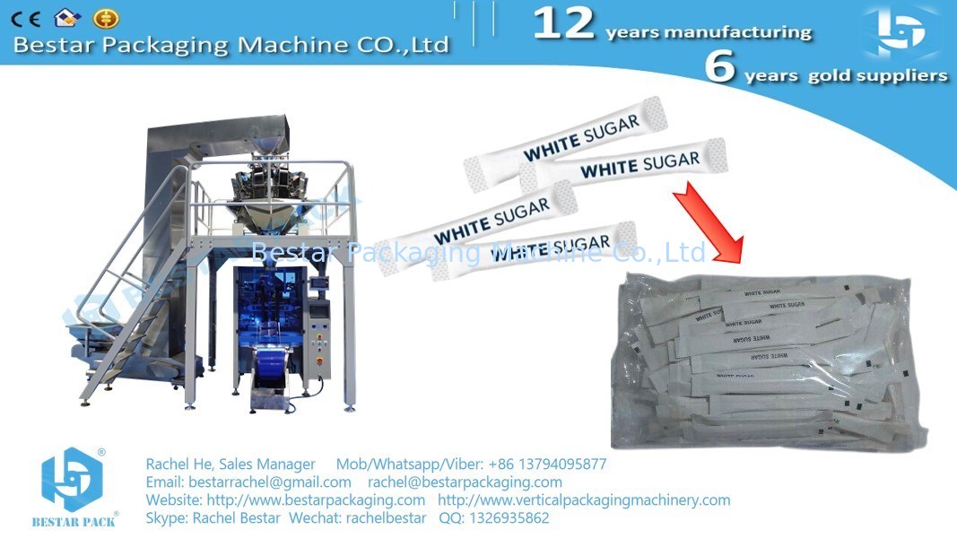 آلة تعبئة تلقائية لعصا السكر، وزينة متعددة الرؤوس مع وظيفة تفريغ القوة BSTV-450AZ